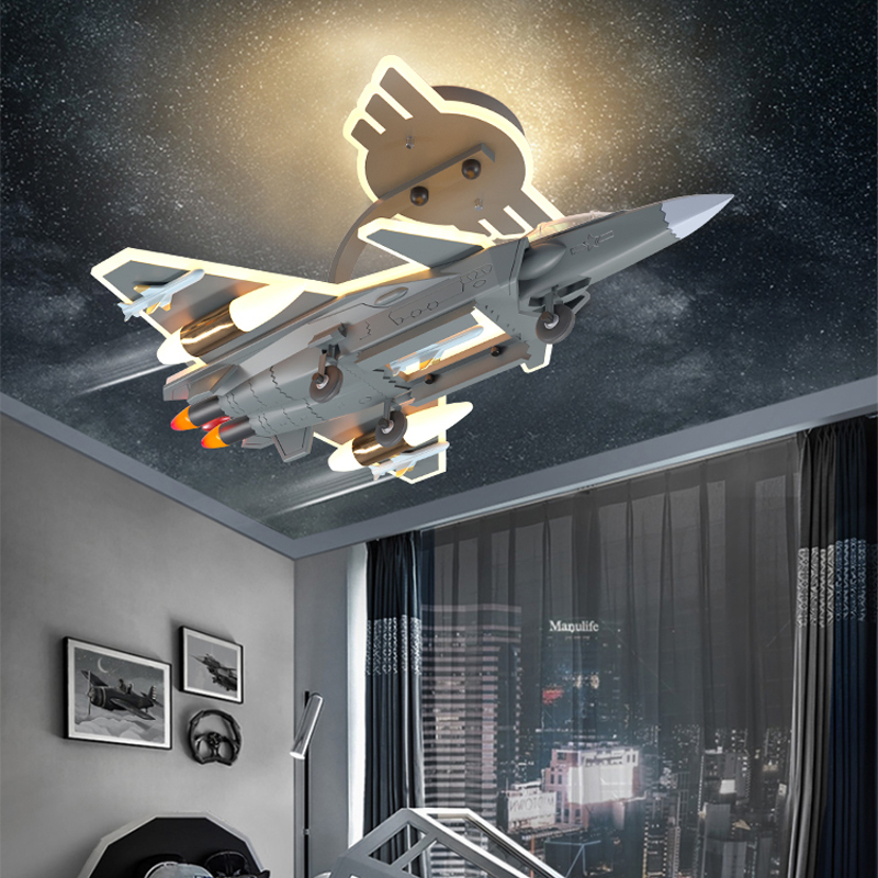Airplane Lamp Children's Room Bedroom Ceiling Lamp Boy J-20 Fighter Jet Eye Protection Tmall Smart Voice Control Boy's Room