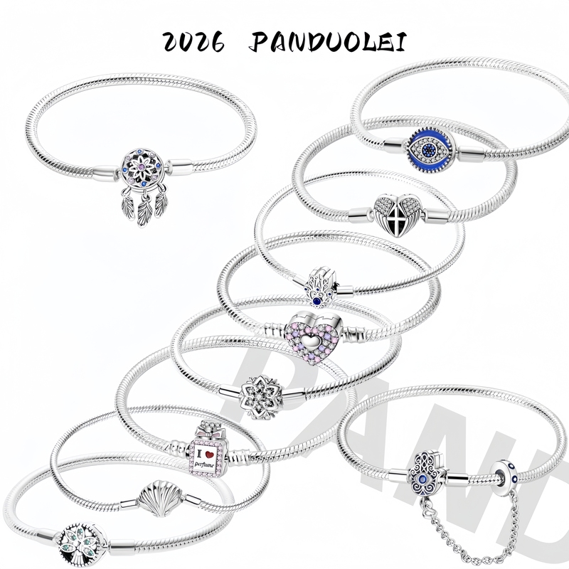 【New Product】Pan Family Style S925 Sterling Silver Snake Bone DIY Beaded Bracelet Shining Galaxy Dream Catcher Bangle
