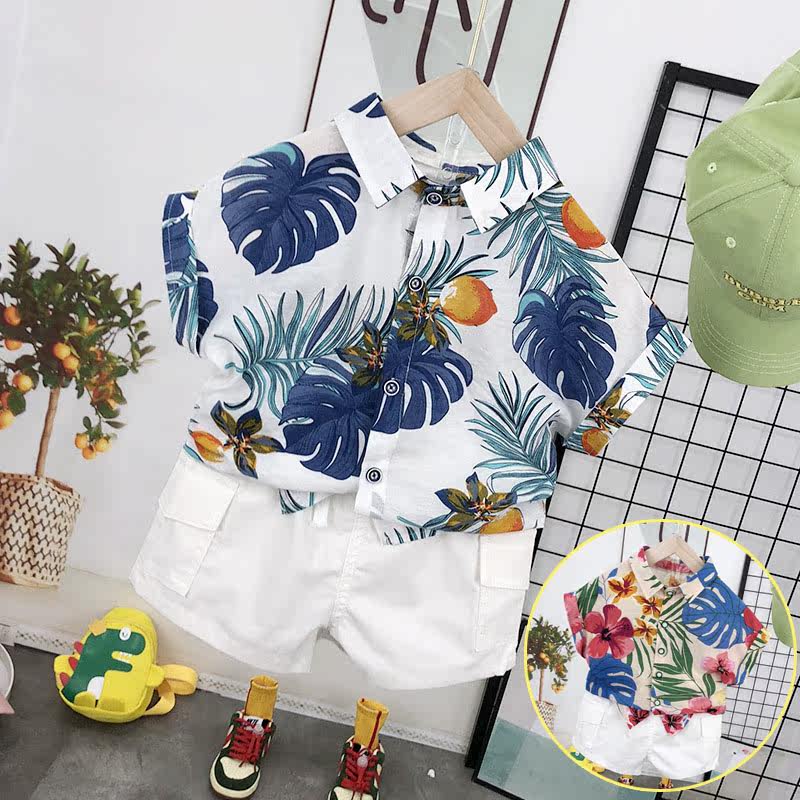 Boys Short Sleeve Flower Shirts Summer Beach Shirts Children's Casual Shorts Suits Western Style Children's Holiday Tops