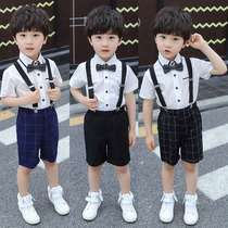 Boys shirt overalls suit summer baby flower girl dress Western style childrens little host piano costume tide