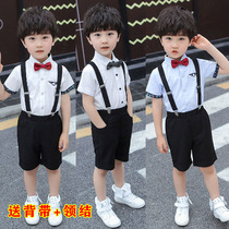Childrens British suit summer flower girl wedding suit boys foreign style overalls suit childrens baby short-sleeved shirt