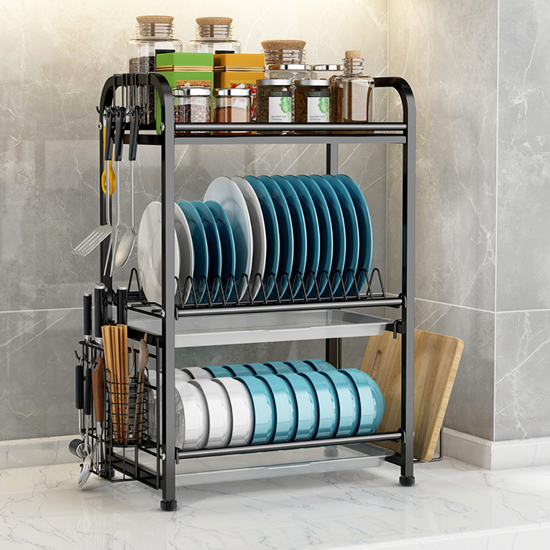 Kitchen bowl rack drain rack shelf stainless steel dish rack seasoning plate storage shelf bowl cabinet countertop multi-layer