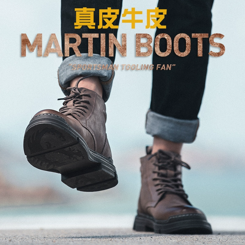 Martin boots cao cổ của nam giới cao cấp phong cách Anh giày dụng cụ mùa đông da giữa đầu hợp thời trang giày nam da sa mạc giày ủng nam - Giày ống