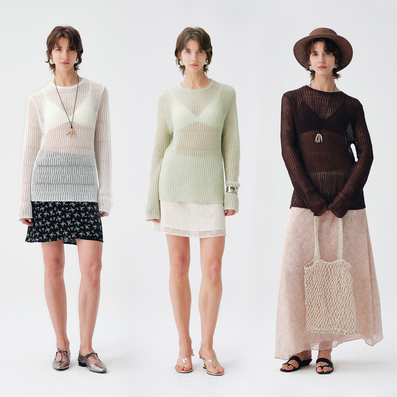 Pre Preworks Southern France Holiday Hollow-Out Slightly See-Through Textured Cover-Up Relaxed Vacation Style Sunscreen Top
