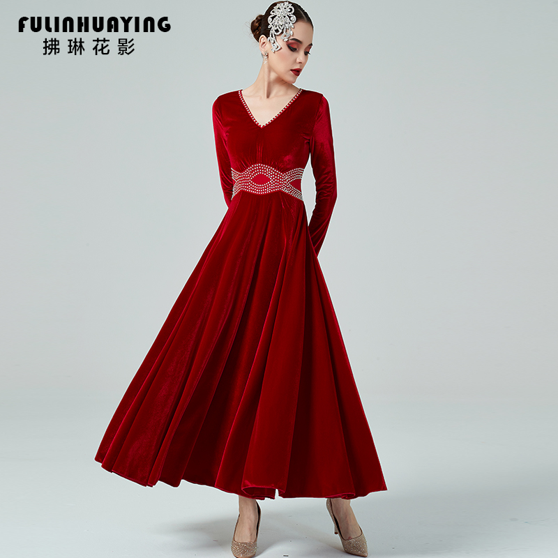 Marlene Flowers National Benchmark Dance New Velvet Dress Morden Dance Dress Thicken Korean suede Social dance Out of service
