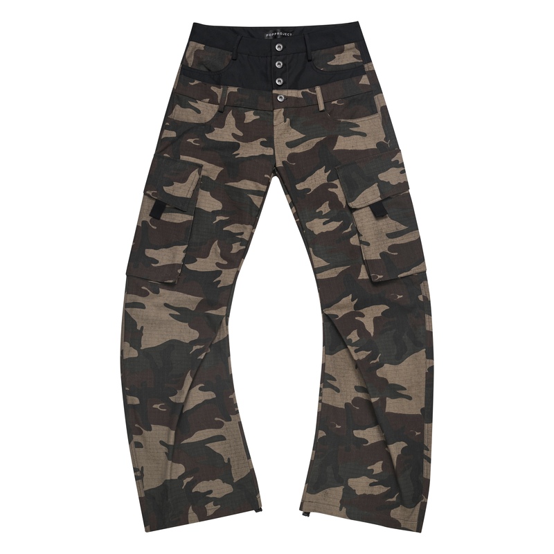 Popproject Double-Waist Camouflage Multi-Pocket Casual Straight-Leg Flared Workwear Casual Pants