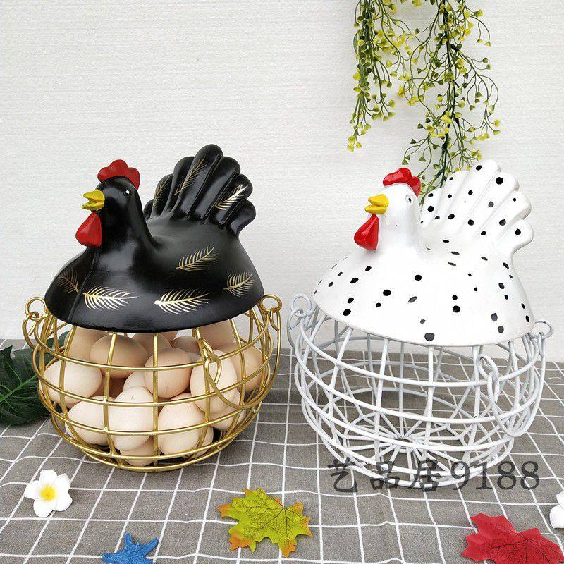 Hen storage egg basket Fruit snack basket American Country home Wrought Iron style kitchen creative ornaments
