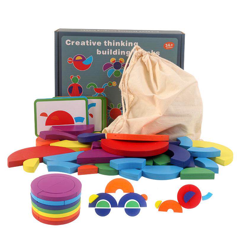 Creative Thinking Composition Assembled Round Puzzle Children Early Teach Wooden Solid Shape Paired 100 Changing Building Blocks Toys