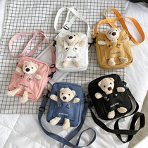 Childrens cute little bear Canvas Messenger Bag summer new