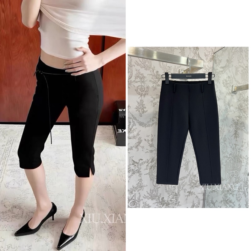 Benchmark 500 Version】Original Fabric "Capri" Stretch Slim-Fit Black 7/8 Pants for Women, Summer