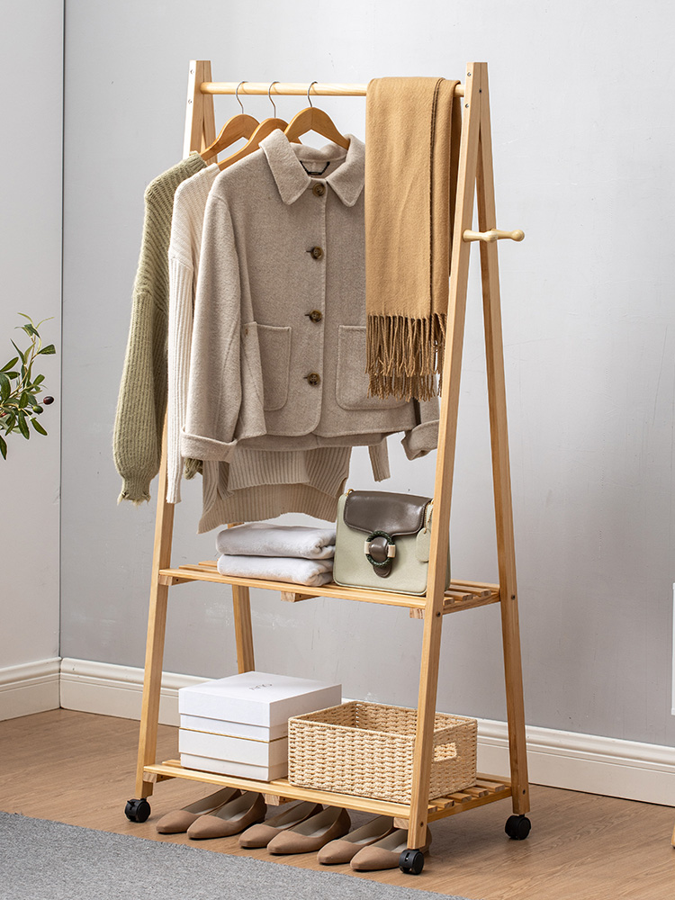 Solid wood coat rack floor-to-ceiling bedroom hanger home simple multi-functional storage living room storage rack drying rack