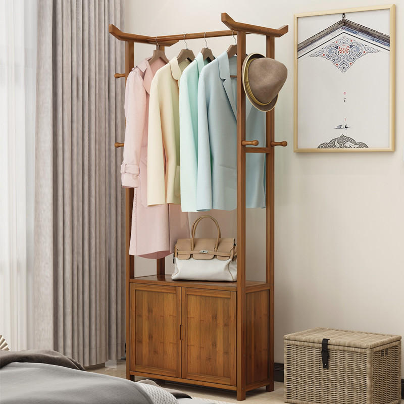 Hanging hanger floor bedroom home solid wood simple modern living room clothes rack simple wardrobe shoe cabinet type coat rack