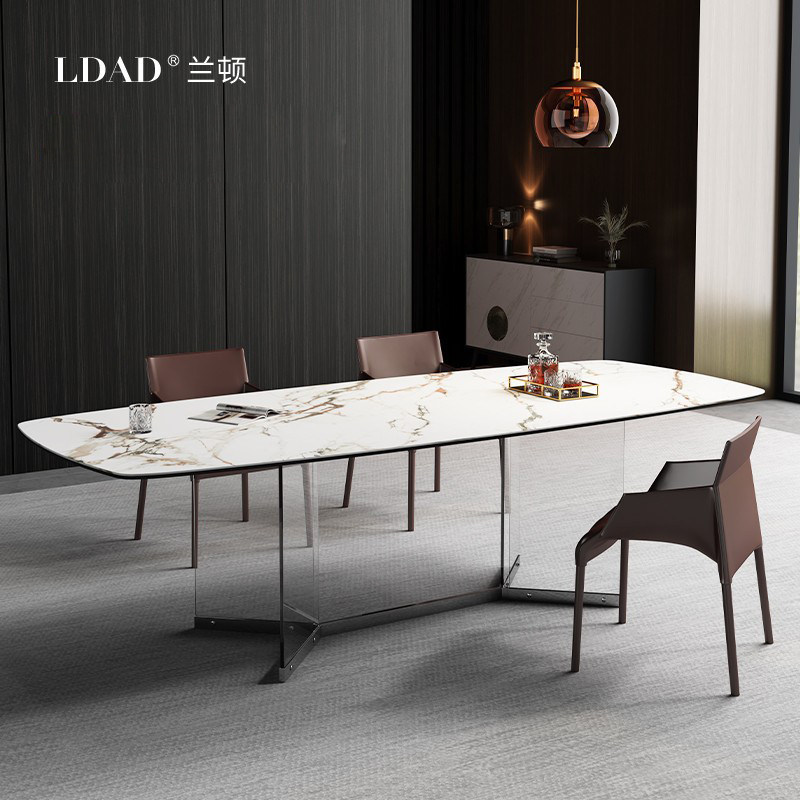 LDAD Italian minimalist imported slate dining table Nordic minimalist rectangular marble creative tempered glass dining table