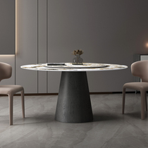 LDAD Italian slate round dining table and chair combination home small apartment simple style light luxury marble with turntable
