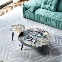 LDAD Italian Nordic light luxury slate coffee table glossy luxury stone round small apartment living room home creative table