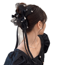 French high-end mesh bow ribbon clip for women with hair on the back of the head shark clip high-end clip headwear