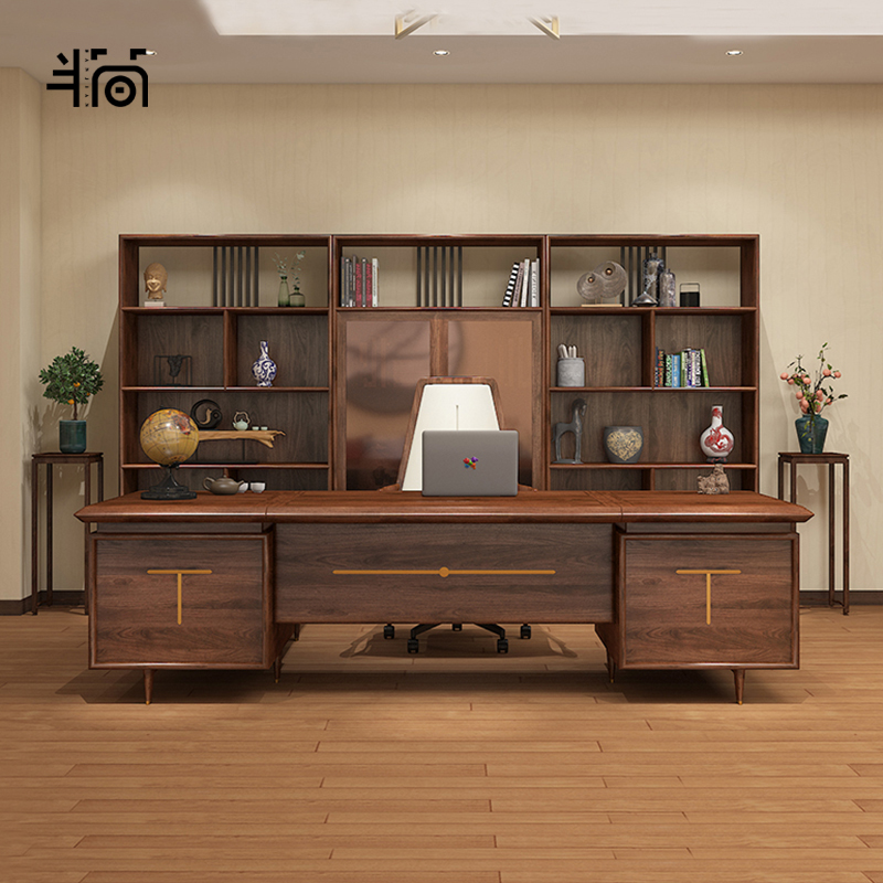 New Chinese solid wood desk North America Blackhu Peach Wood Boss Table Big Bantai President Table Office Furniture Custom