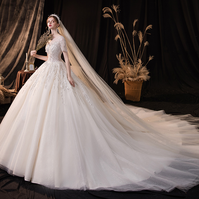 French main wedding dress 2022 new bride small pregnant women pregnant women simple and high -level texture heavy workmanship light yarn dragging tail 2023 French main wedding dress 2022 new bride small pregnant women pregnant women simple and high -level texture heavy workmanship light yarn dragging tail 2023