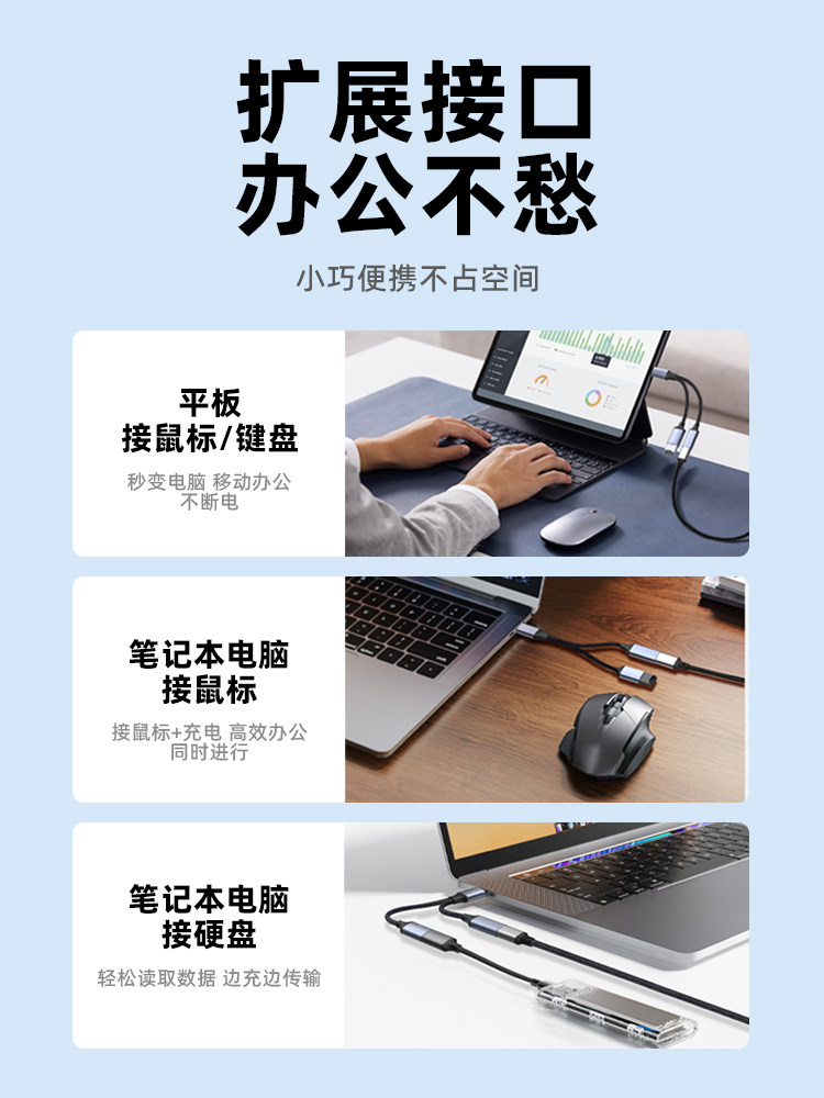 Sakore Mobile Phone and Tablet Splitter Adapter Type-C to USB Female Plus Type-C Female Charging, Suitable for Apple 16/15, Huawei, Samsung, Honor, Connects to Tablet, USB Drive, Mouse, Keyboard, Game Controller