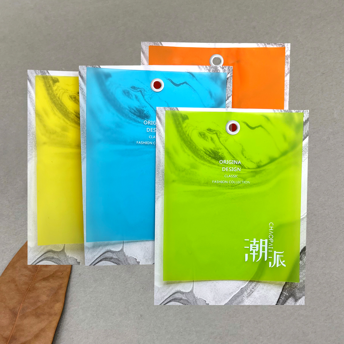 Hwan Explicit Original New Tide Card Clothing Pendant Set For Upscale Trademark Listings Green Plastic Soft Pieces Cardboard Book blank generic label Business card photocopy paper Custom Orange Color Card Printing