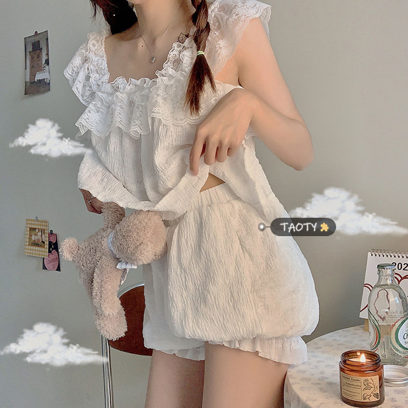 New Summer Han Edition Teenage Girl Sweet Home Suit Female Students Day Ensemble Casual Outwear Short Sleeve Pyjamas