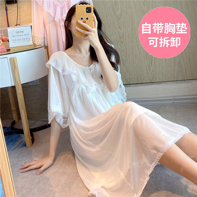 With Chest Cushion Princess Palace Wind Net Veil Modale Cotton Short Sleeve Sleeping Dress Lady Summer Thin new pyjamas