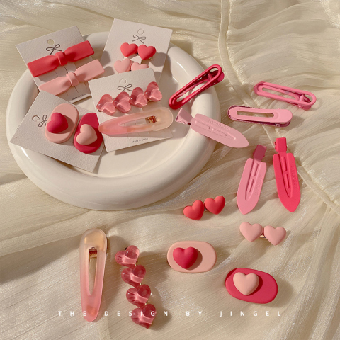 Pink hairpin 2023 new little hair card side Liu Hai clip cute side love duck mouth clip headdress