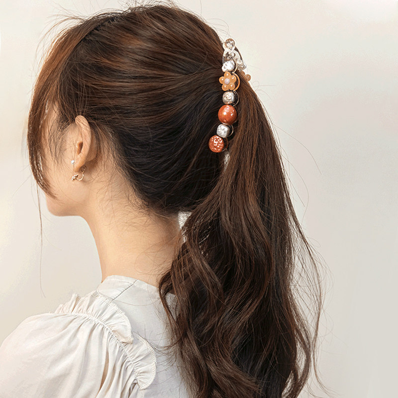 Pearl Banana Clip Vertical Clip Large Ponytail Hair Clip for Women Summer Back of the Head Elegant Updo Clip Internet Celebrity Hairpin Hair Accessory