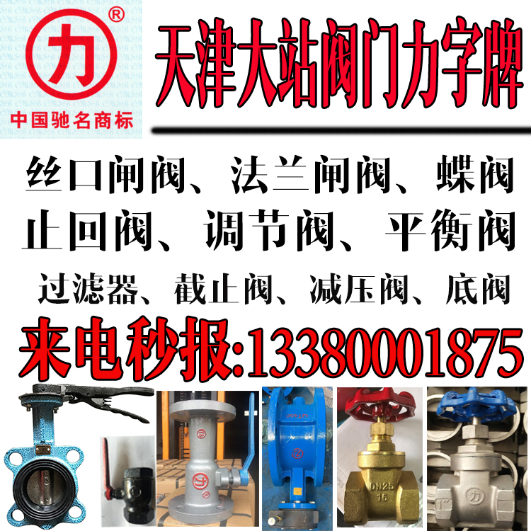 Tianjin Large Standing Force Character Plate Valve Flange Butterfly Valve Gate Valve Check Valve Wire Buckle Stop Valve Pressure Reducing Valve Bottom Valve Bottom Valve