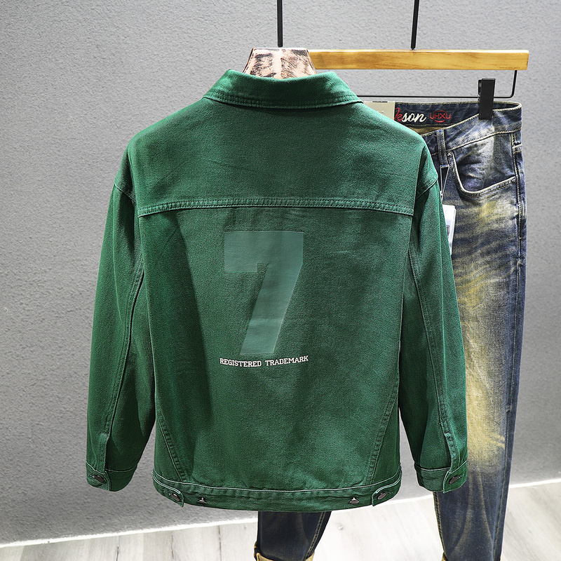 Green Denim Jacket Trendy Brand Men's Winter High-End Pure Cotton Casual Top 2024 New Loose Workwear Jacket