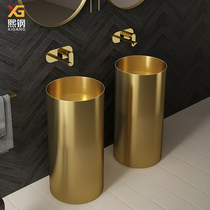 Stainless Steel Column Type Washbasin Light Lavish Gold Minjuku Hotel Bar Cylindrical Washbasin Integrated Column Basin