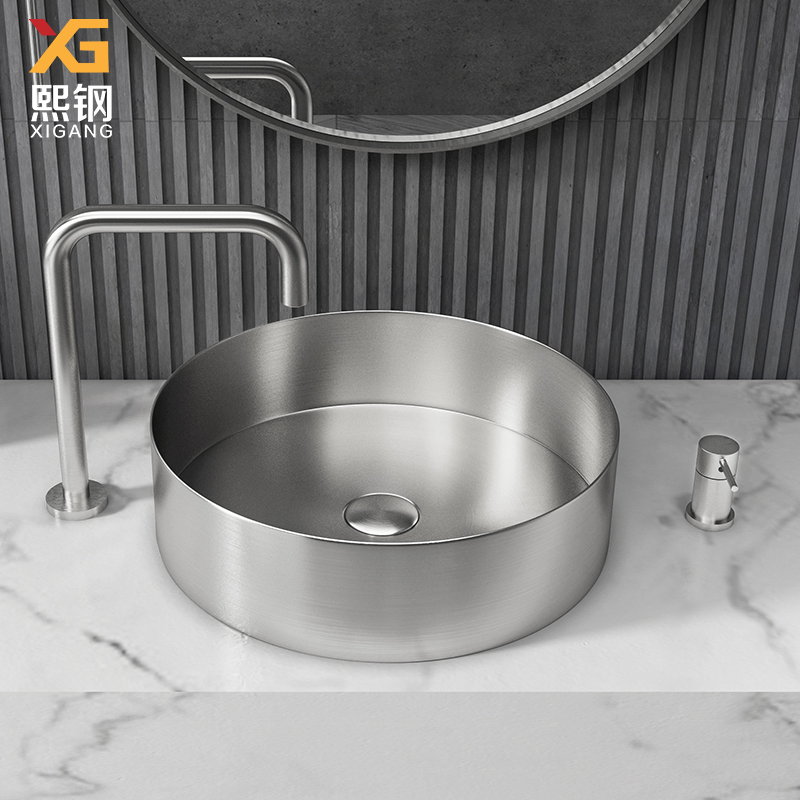 304 stainless steel round table basin household wash basin single sink small size bar KTV homestay art basin basin