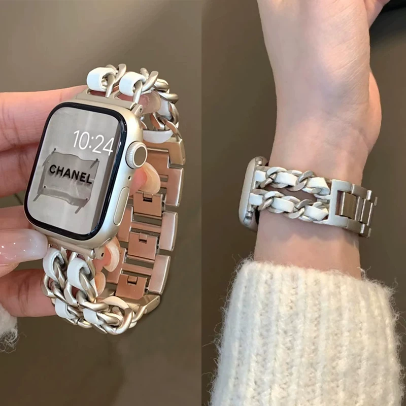 Apple, ремешок для часов, кожаная цепь Denim, стиль Chanel, стиль высокого качества