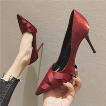  2021 spring satin new small fresh sexy wedding shoes summer net red French high heels female thin heel pointed head less