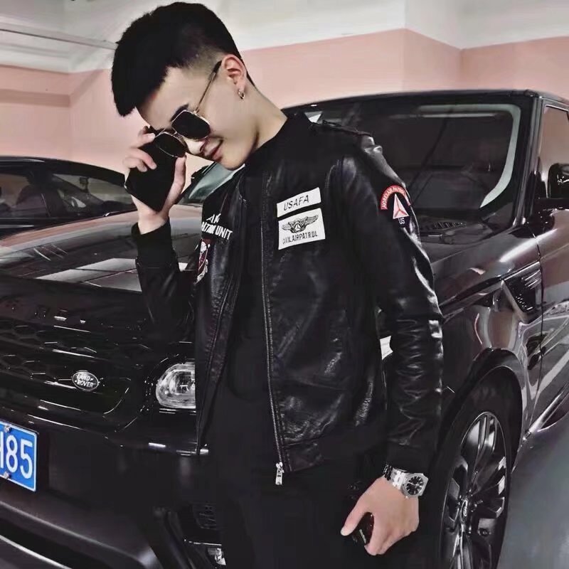 Trendy Leather Jacket for Men 2023 Spring and Autumn New Style Cool Casual Versatile Slim Fit Biker Jacket Baseball Collar Coat Trendy Leather Jacket for Men 2023 Spring and Autumn New Style Cool Casual Versatile Slim Fit Biker Jacket Baseball Collar Coat