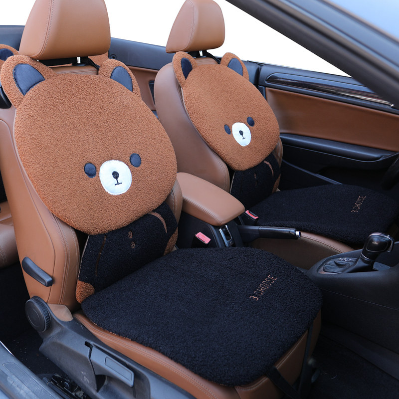 Front rear car seat cushion short pile monolithic fur cushion car cushion cute cartoon goddess winter bear car interior seat cushion
