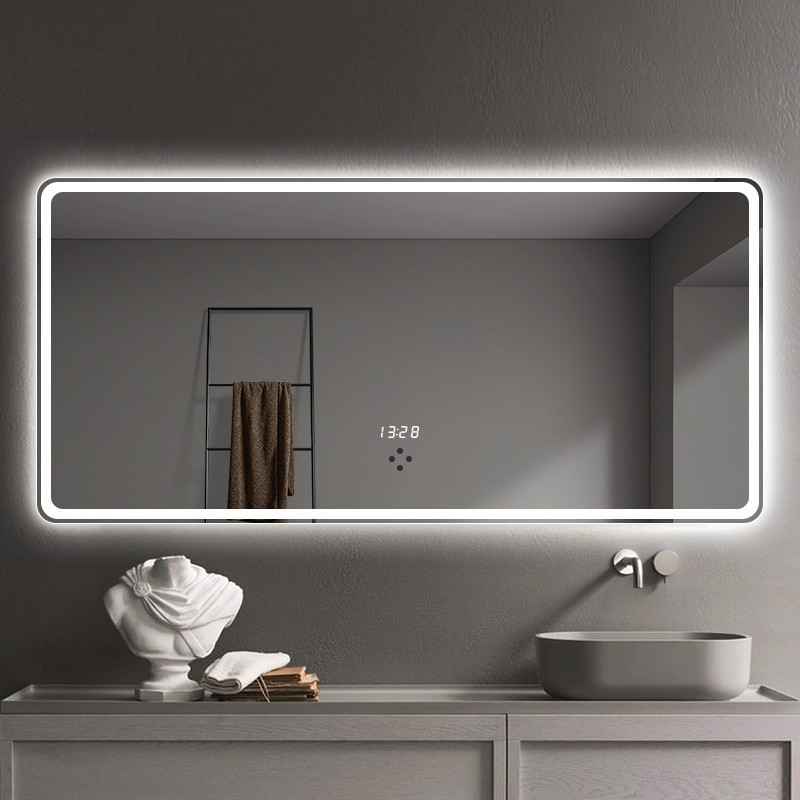 Bathroom mirror powder room mirror wall-mounted washstand smart wall-mounted toilet with light touch screen anti-fog led mirror