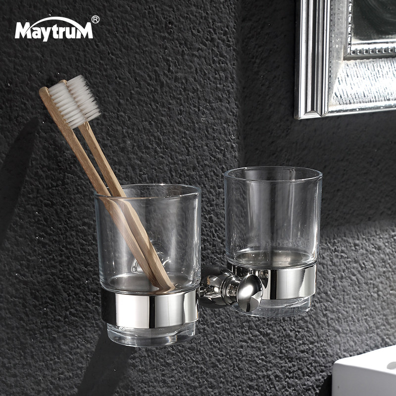 European-style bathroom hardware pendant 304 stainless steel double cup holder toothbrush cup holder mouthwash cup bathroom wall hanger