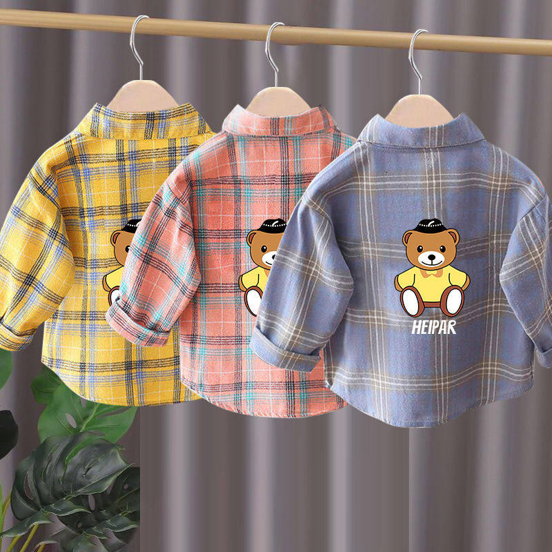 Boy Shirt Autumn Clothing Children Long Sleeve Blouse Blouse Girl Spring Autumn Plaid Shirt Foreign Pie Baby Little