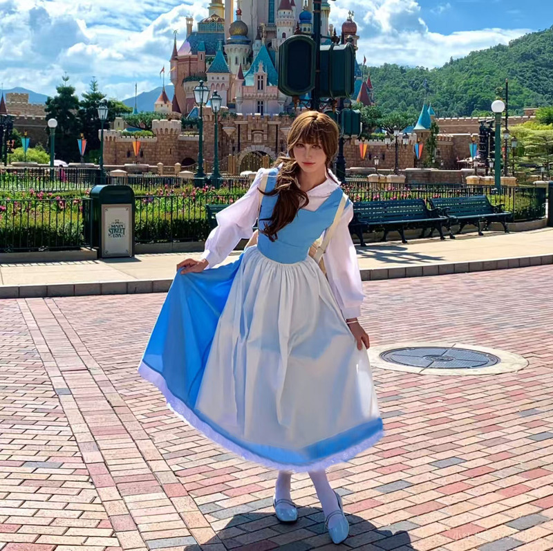 Disney Beauty and the Beast Cosplay Costume Anime Maid Outfit Cosplay Belle Princess Long Dress