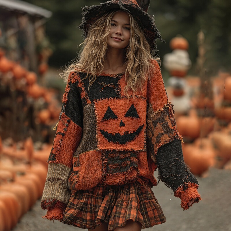 European and American Halloween Pumpkin Head 3D Digital Print Sweater for Women, Casual Loose Cosplay Orange Sweatshirt European and American Halloween Pumpkin Head 3D Digital Print Sweater for Women, Casual Loose Cosplay Orange Sweatshirt