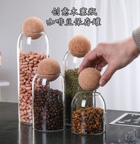 Coffee Bean Preservation Tank Seal Containing Kitchen Miscellaneous Cereals Storage Tea Dried Orange Peel Creative Food Grade Wood Stopper Glass Bottle