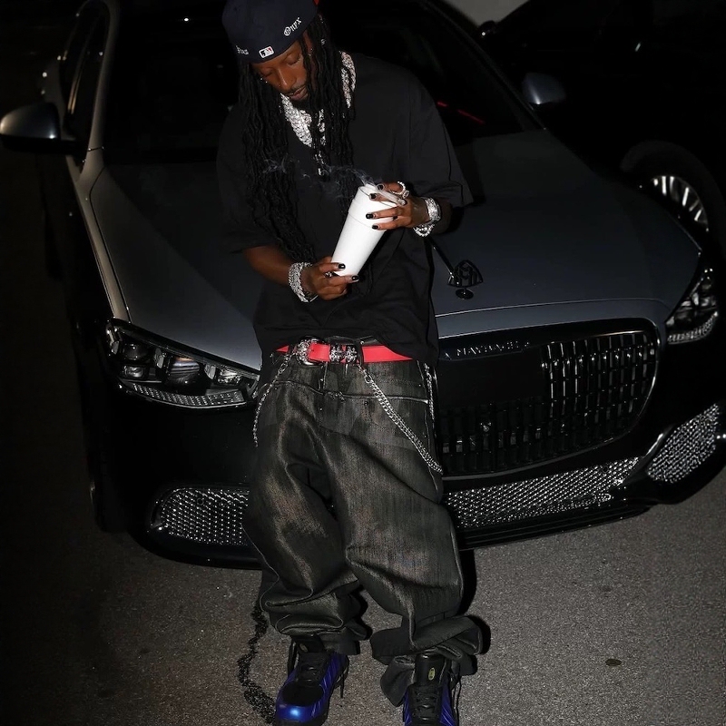 Opium Yvl Waxed Zipper Patchwork Laser-Printed Baggy Raw Denim Playboicarti Style Jeans