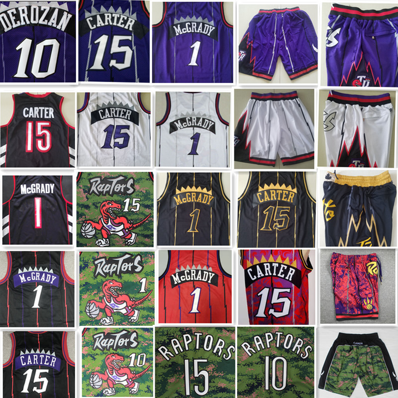 Raptors No. 1 Tracy Mcgrady No. 15 Vince Carter No. 10 Derozan Embroidered Jersey Loose Breathable Basketball Uniform Team Uniform Shorts