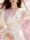 Korean atmosphere wear French style white satin dress women's autumn clothing 2026 new style