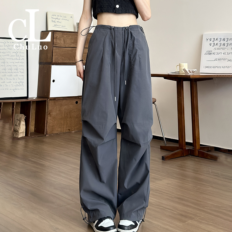 Gray Cargo Pants for Women, Spring/Summer 2025 New Style, Petite Parachute Sports Pants, American Street Dance Jazz Dance Pants