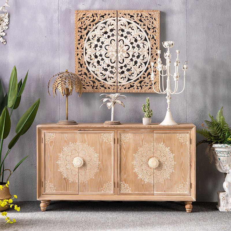 Retro solid wood sideboard porch cabinet living room high cabinet wine cabinet storage antique locker homestay design decoration cabinet