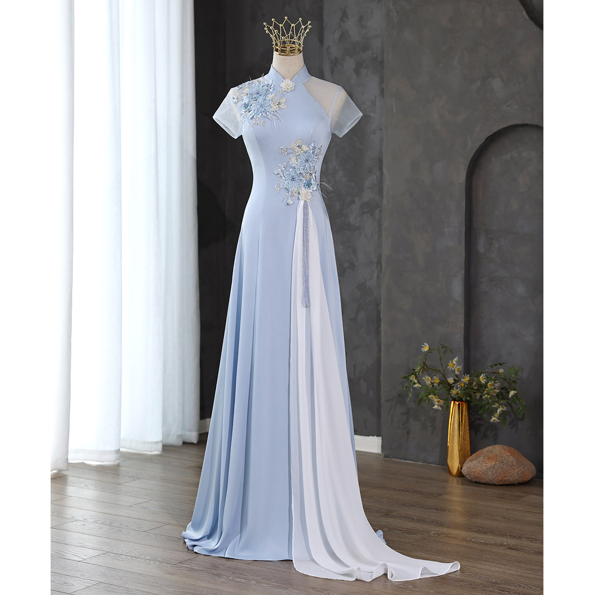 Улучшенное вечернее платье cheongsam host, женская достойная атмосфера, арт-тест solo guzheng performance, длинная юбка в стиле ретро высокого класса