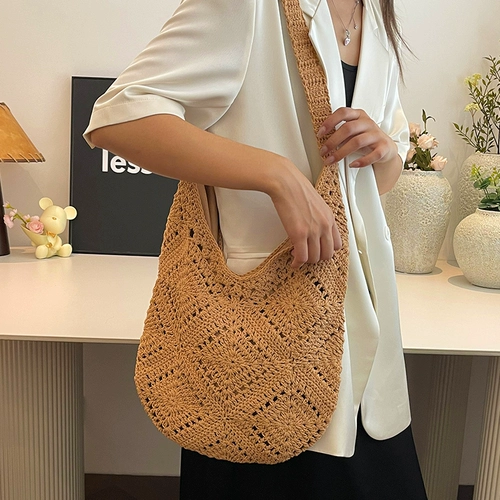Летняя вместительная и большая сумка через плечо, пляжная универсальная соломенная сумка на одно плечо, пляжный стиль