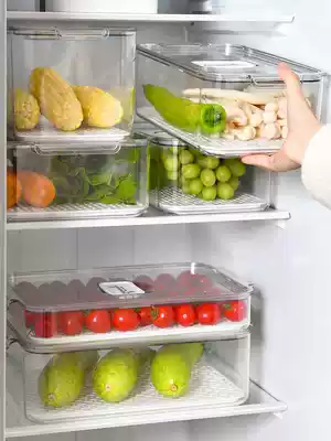 Refrigerator storage box kitchen fruit and vegetable frozen rectangular storage box transparent grid with lid sealed fresh-keeping box